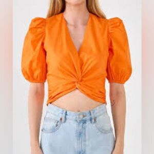 English Factory Orange Puff Sleeve Blouse